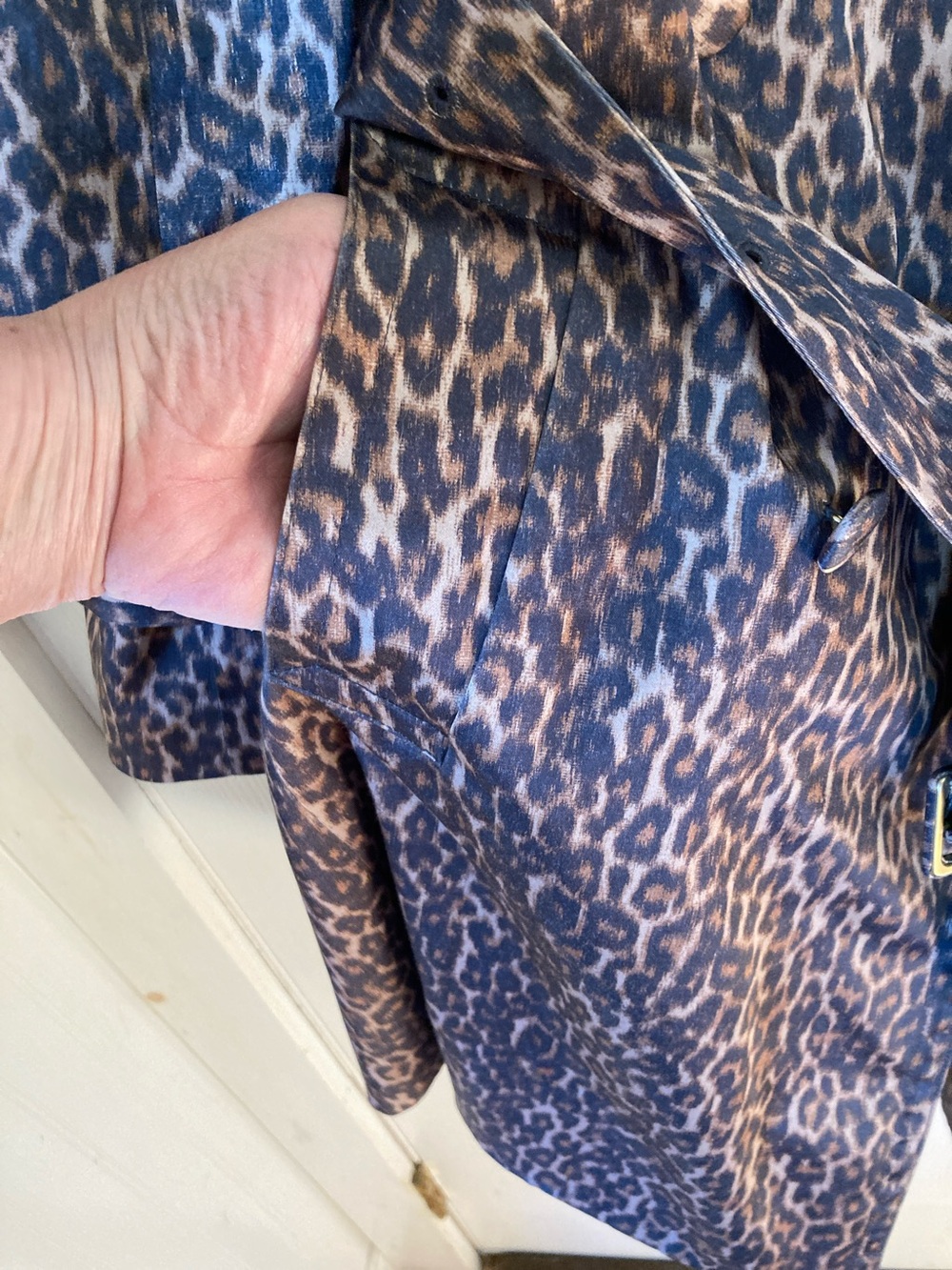 Talbots Leopard-Print Belted Trench Coat - Brown & Black - Picture 6 of 10
